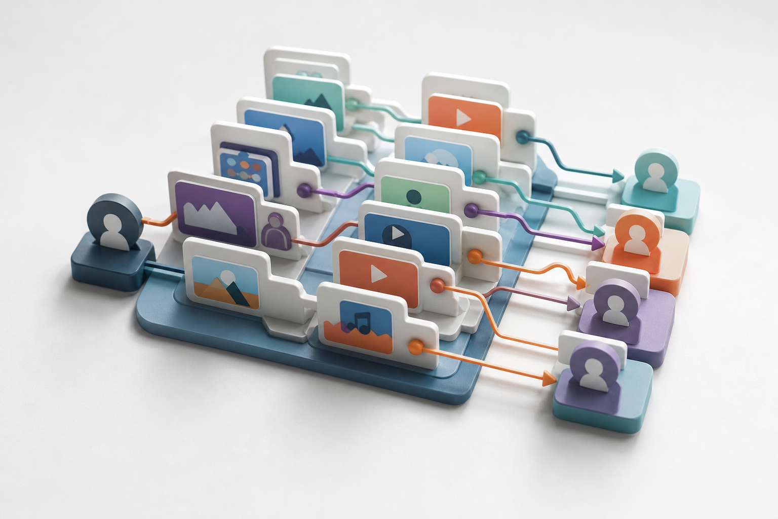 A social media feed represented as ranked posts matched to different audience interests